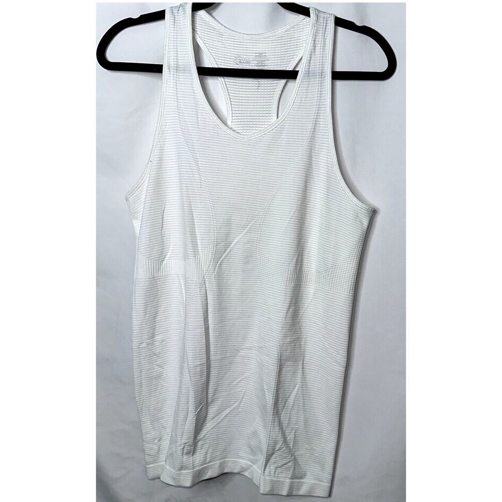 Zyia Active Womens Sz Medium White Striped Yoga Workout Gym Sleeveless Tank Top